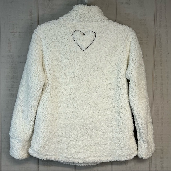 Womens Sherpa Sweatshirt Sz M Pullover 1/4 Zip Pockets Love You Grandma Logo - Picture 2 of 12